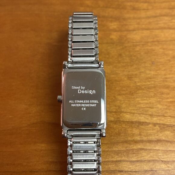 Steel by Design Ladies Silver Tone Stainless Steel Rectangle Face Watch - Picture 5 of 8